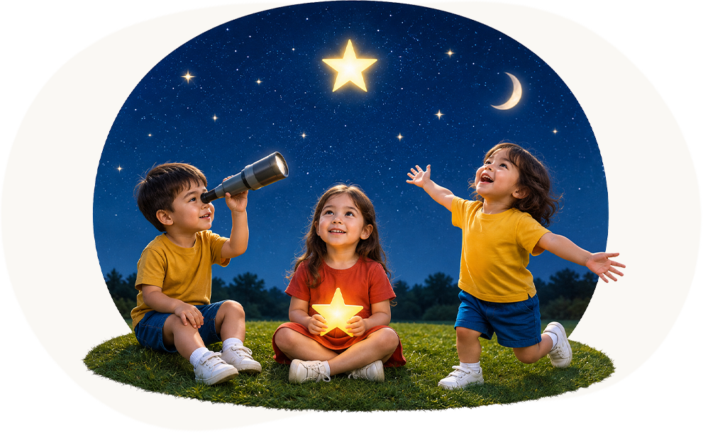 孩子在星空下想像未來